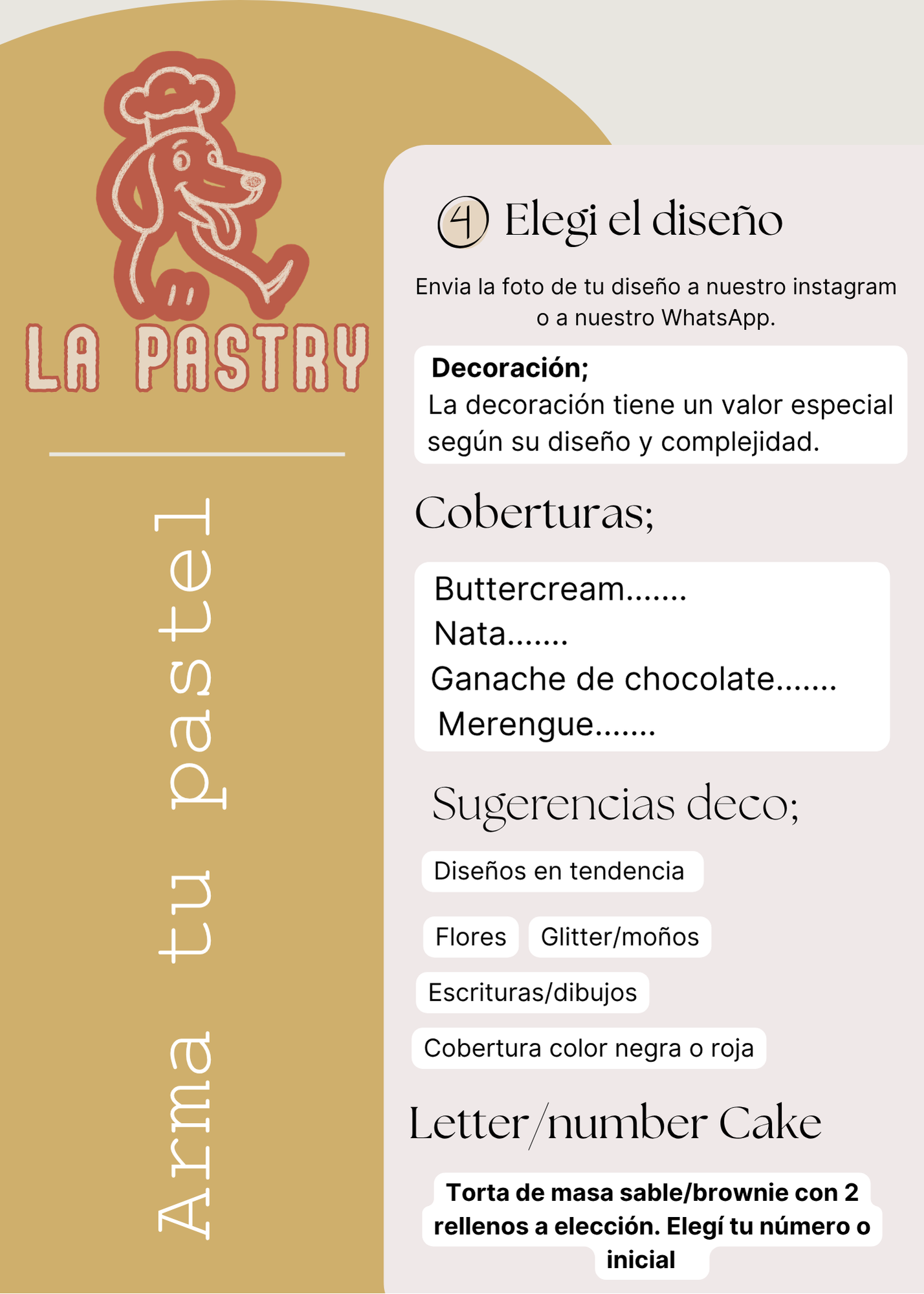 Arma tu pastel La Pastry — diseño, coberturas y decoración